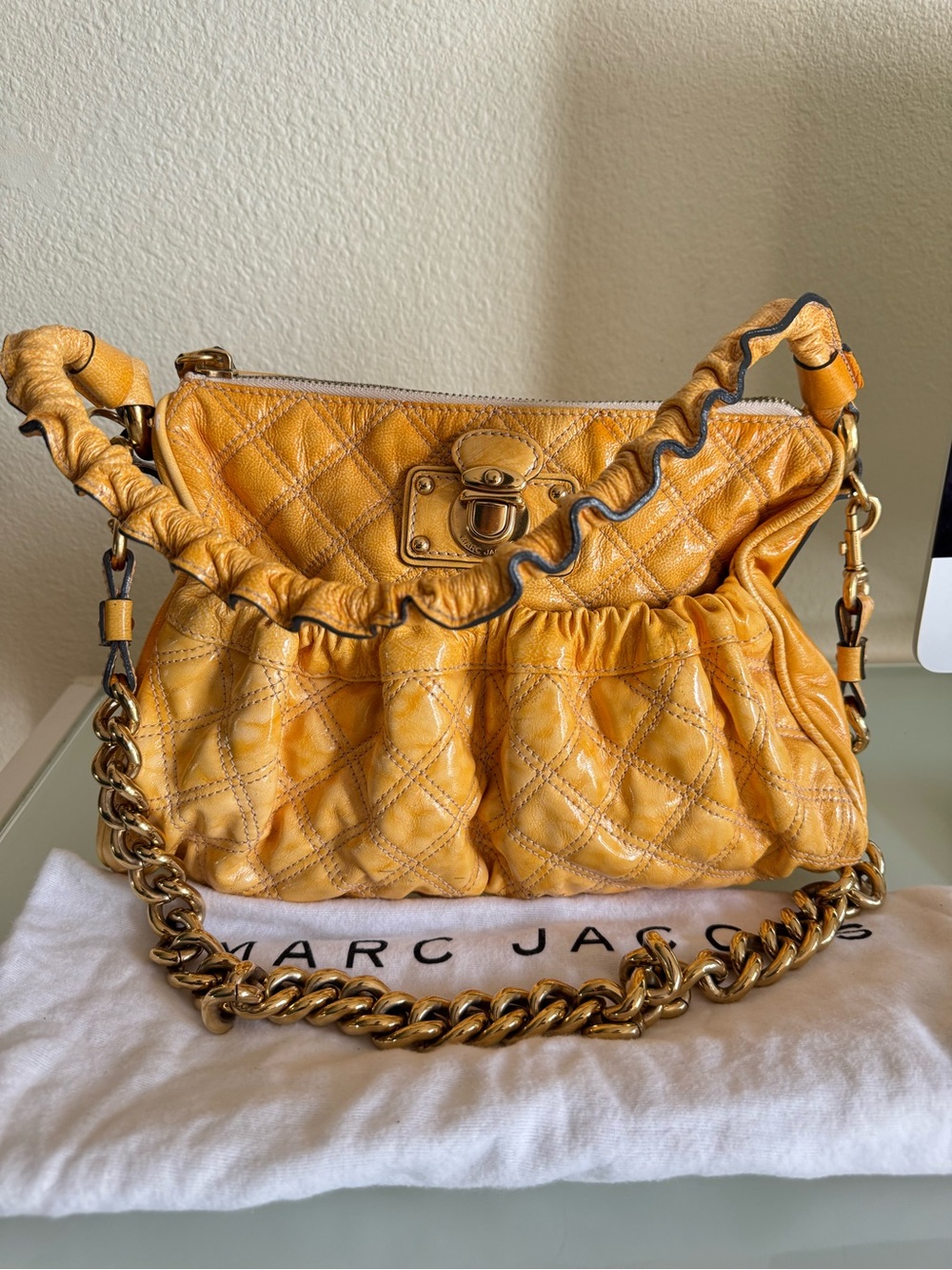Y2K 2007 Marc Jacobs Made in Italy Julianne Nude / Yellow Shoulder Bag Chunky